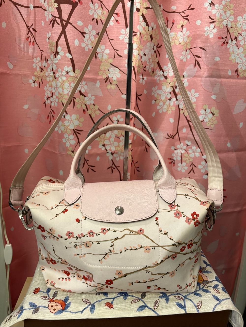 Longchamp Le Pliage Neo Sakura Cherry Blossom Tote Crossbody Small Pink